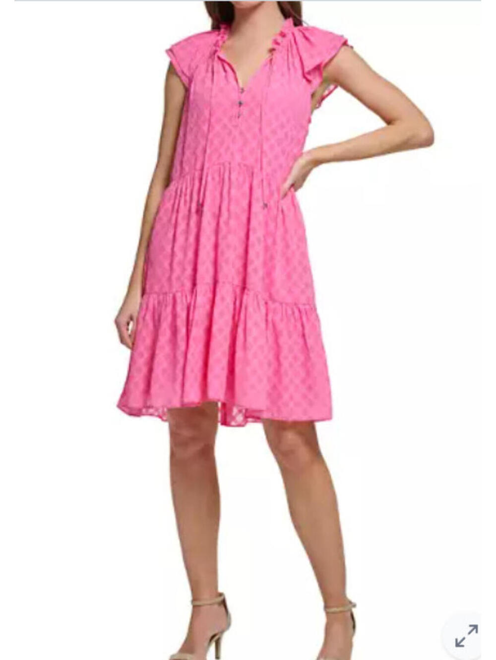 NWT Tommy Hilfiger Women's Short Sleeve Ruffle Tiered Chiffon A-Line Dress 10